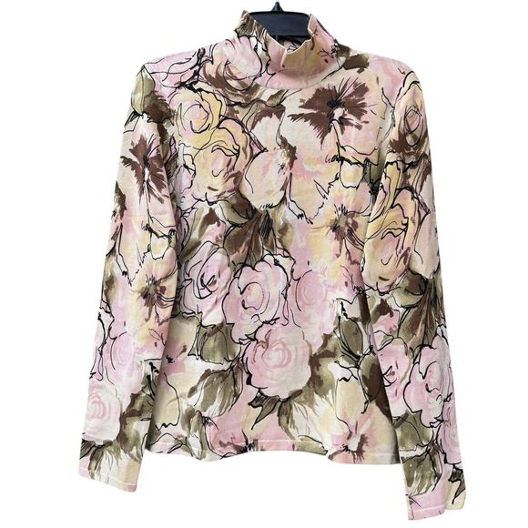 Vintage Talbots Silk Blend Turtleneck Floral Sweater M Romantic Cottage Preppy - Picture 1 of 7